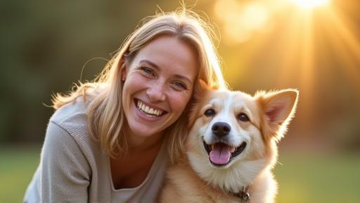 笑顔の飼い主と愛犬